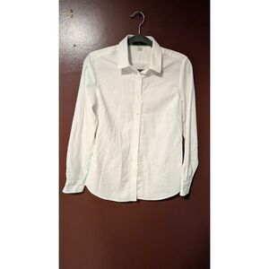 Pearly Vine White Button Down Shirt S Green Blue Gingham Ribbon Trim Cotton